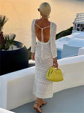 Backless Tie Up Knit Crochet Hollow-Out Beach Maxi Dress